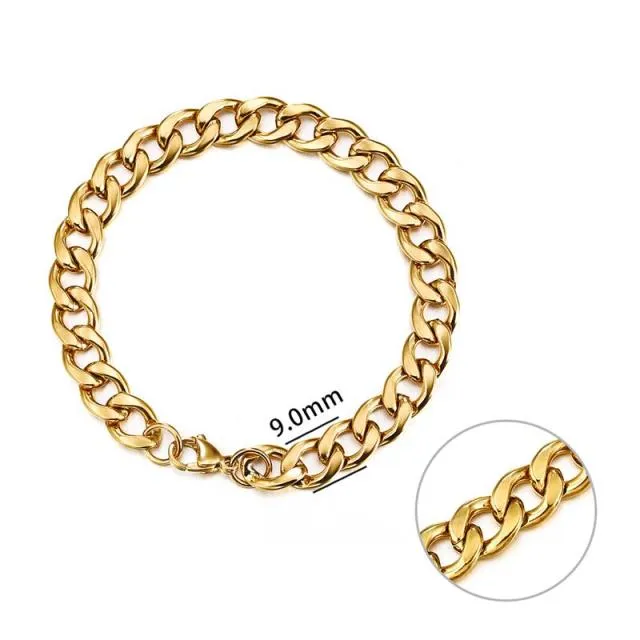 3-11 mm Cuban Link Chain Bracelet, Stainless Steel