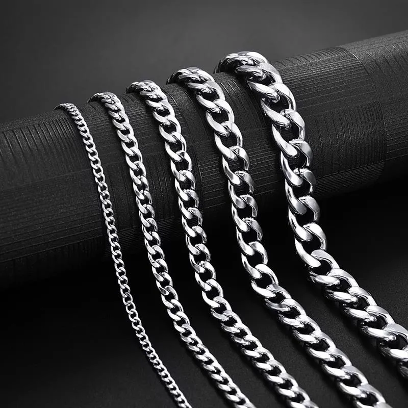 3-11 mm Cuban Link Chain Bracelet, Stainless Steel