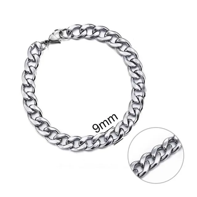 3-11 mm Cuban Link Chain Bracelet, Stainless Steel