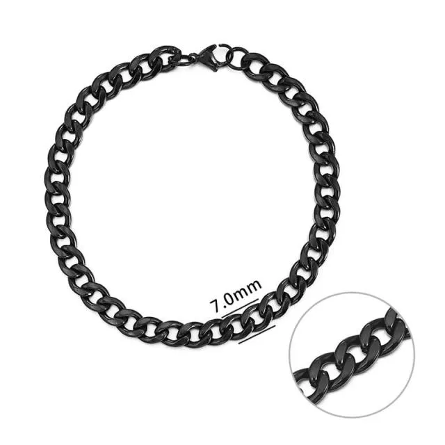 3-11 mm Cuban Link Chain Bracelet, Stainless Steel
