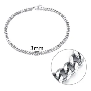 3-11 mm Cuban Link Chain Bracelet, Stainless Steel