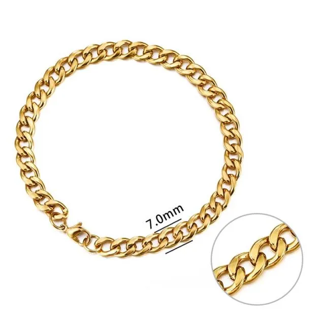 3-11 mm Cuban Link Chain Bracelet, Stainless Steel