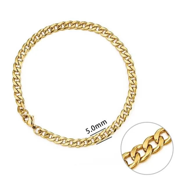 3-11 mm Cuban Link Chain Bracelet, Stainless Steel