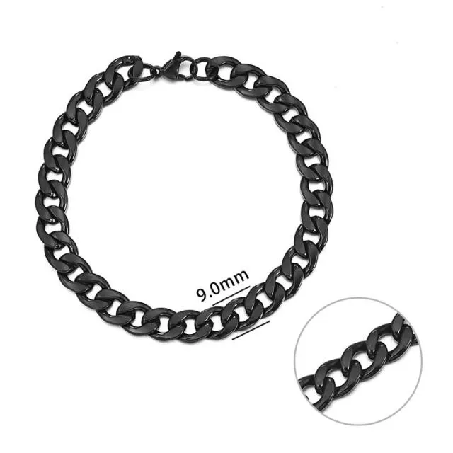 3-11 mm Cuban Link Chain Bracelet, Stainless Steel