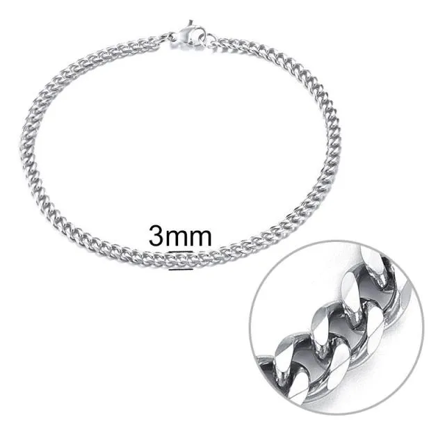 3-11 mm Cuban Link Chain Bracelet, Stainless Steel