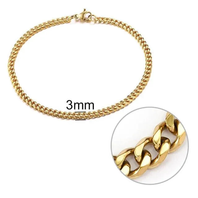3-11 mm Cuban Link Chain Bracelet, Stainless Steel