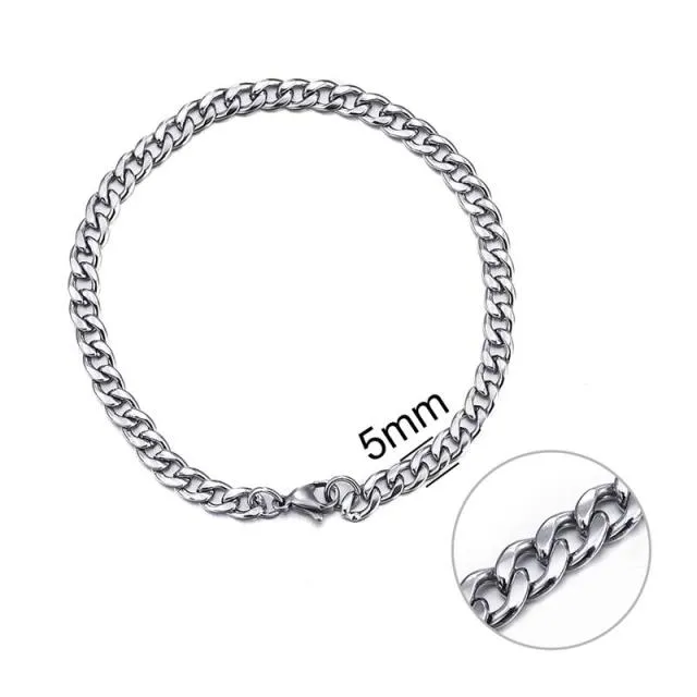 3-11 mm Cuban Link Chain Bracelet, Stainless Steel