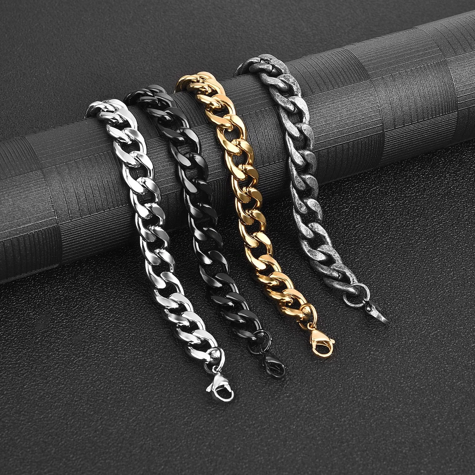 3-11 mm Cuban Link Chain Bracelet, Stainless Steel