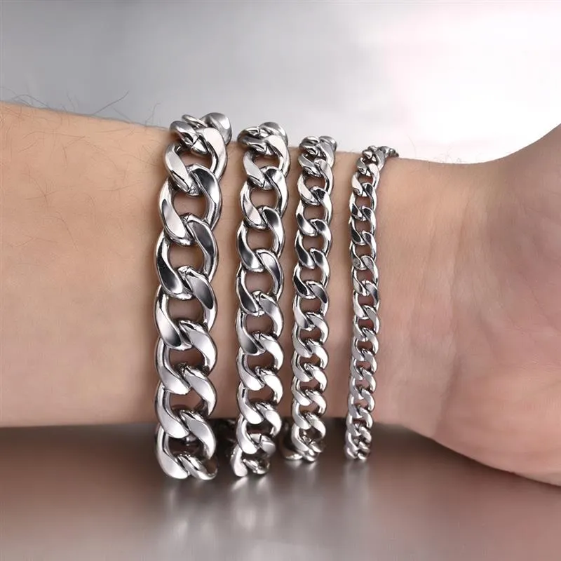 3-11 mm Cuban Link Chain Bracelet, Stainless Steel
