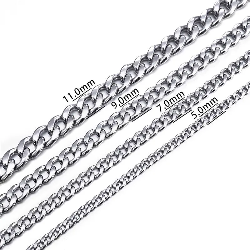 3-11 mm Cuban Link Chain Bracelet, Stainless Steel