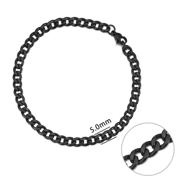 3-11 mm Cuban Link Chain Bracelet, Stainless Steel