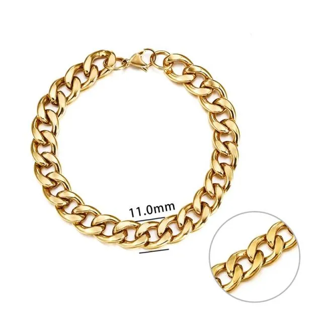 3-11 mm Cuban Link Chain Bracelet, Stainless Steel