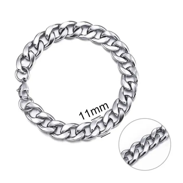 3-11 mm Cuban Link Chain Bracelet, Stainless Steel