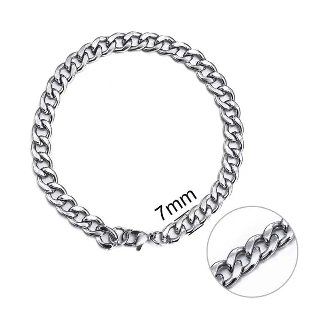 3-11 mm Cuban Link Chain Bracelet, Stainless Steel