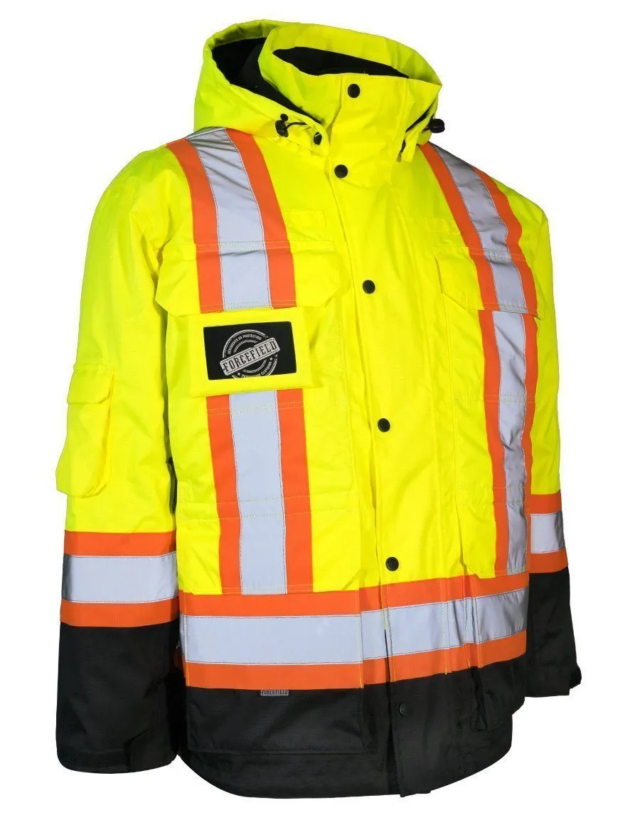 3-in-1 Hi Vis Winter Safety Parka with Removable Black Nylon Puff Jacket