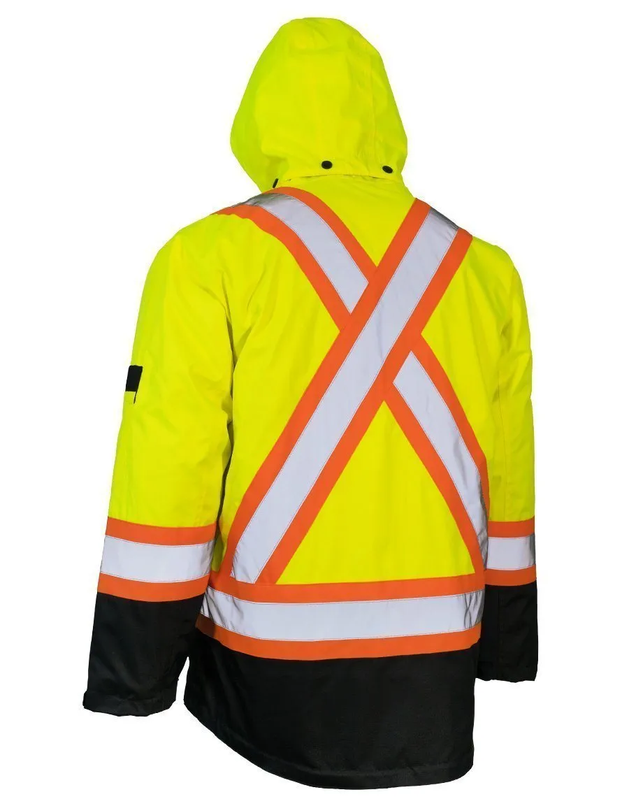 3-in-1 Hi Vis Winter Safety Parka with Removable Black Nylon Puff Jacket