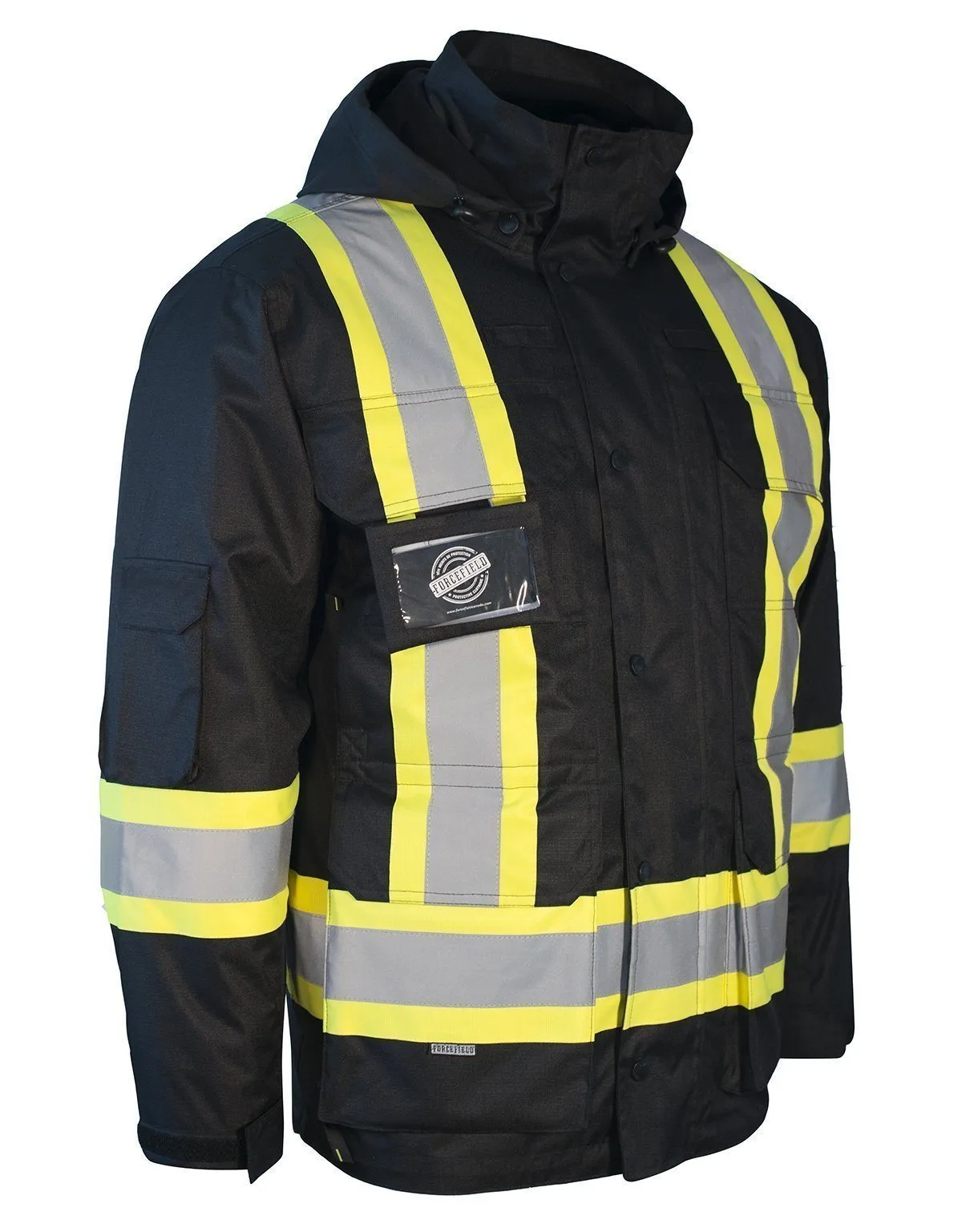3-in-1 Hi Vis Winter Safety Parka with Removable Black Nylon Puff Jacket