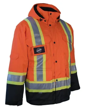 3-in-1 Hi Vis Winter Safety Parka with Removable Black Nylon Puff Jacket