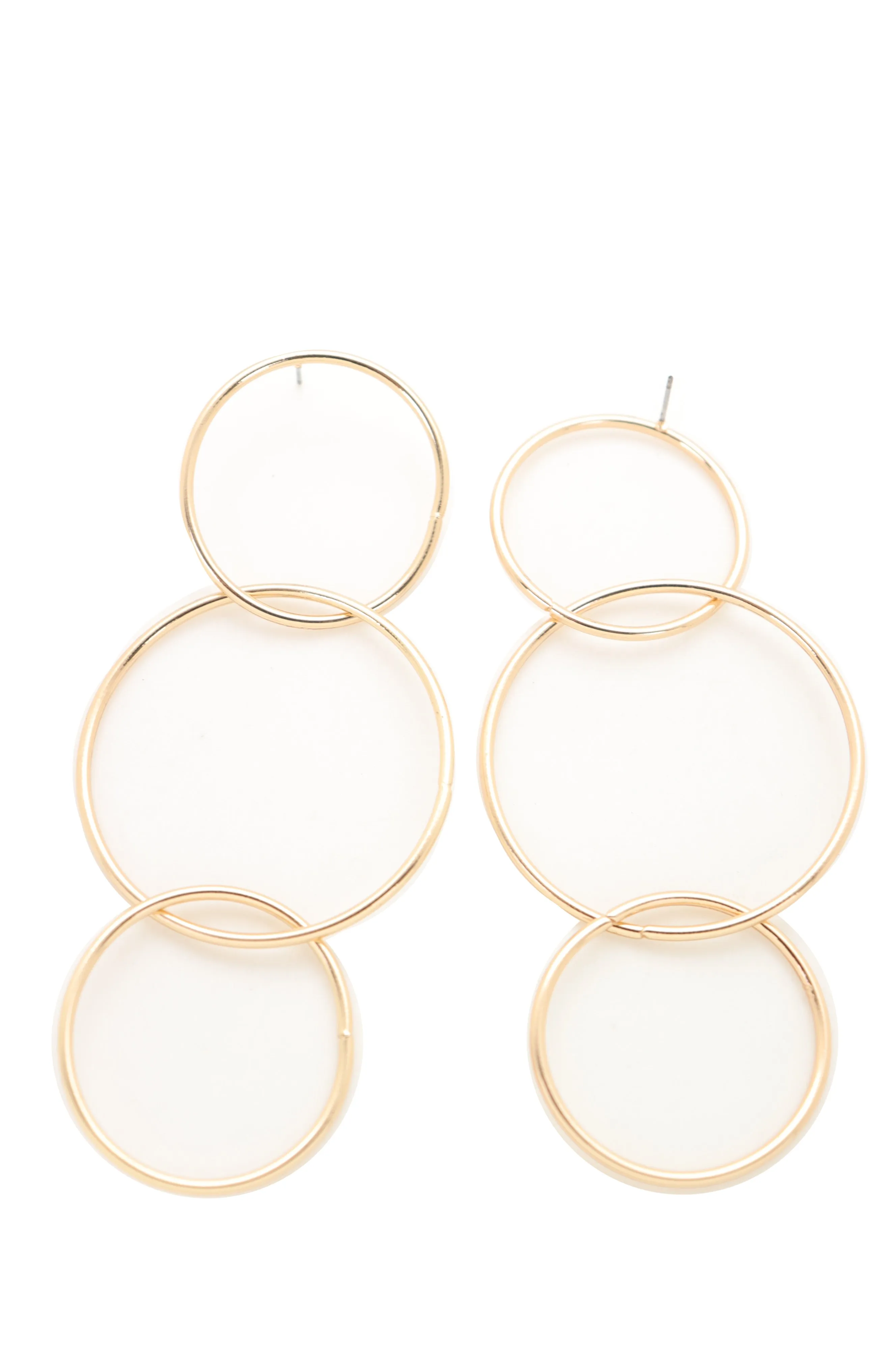 3 Linked Circles Long Drop Earrings