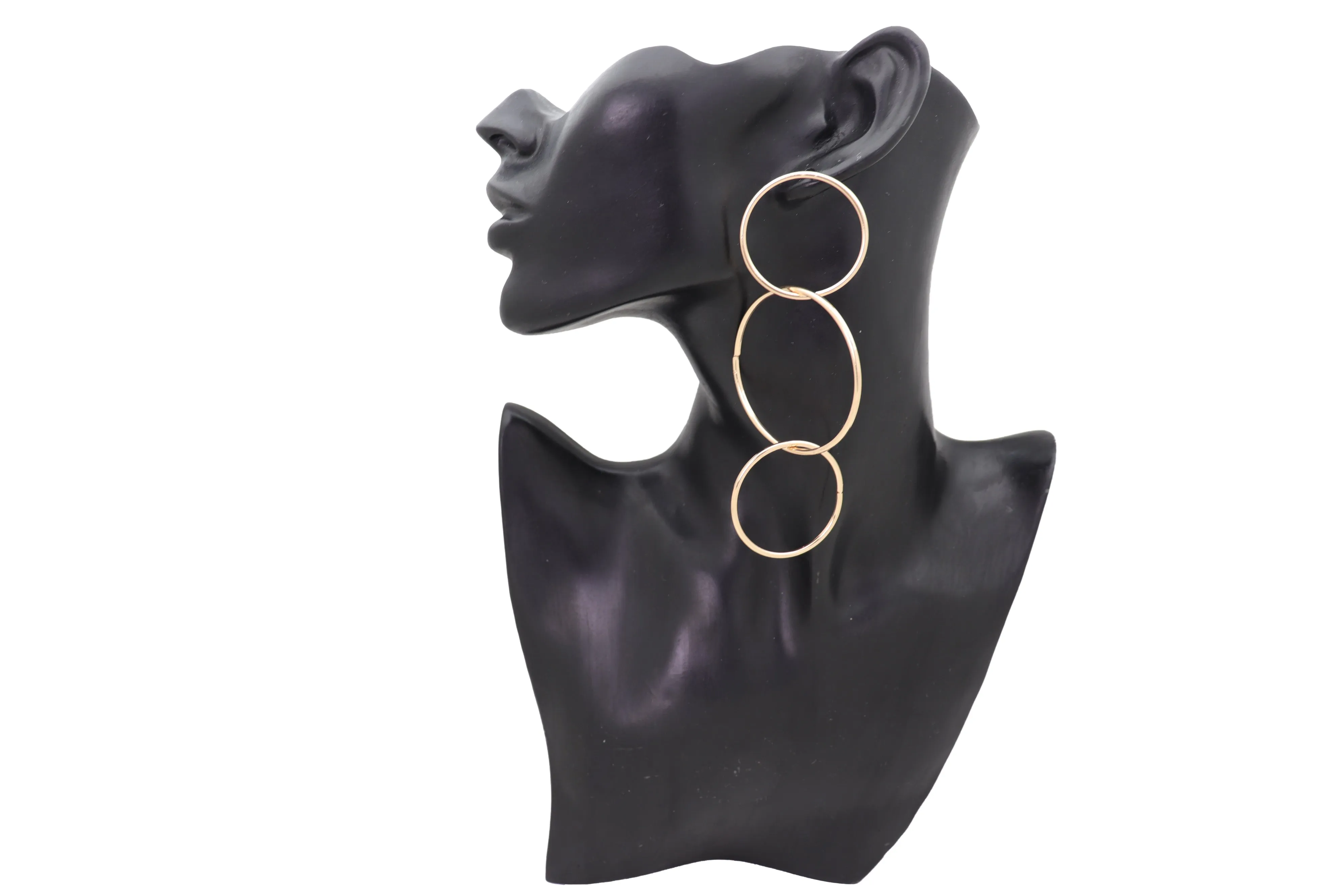 3 Linked Circles Long Drop Earrings
