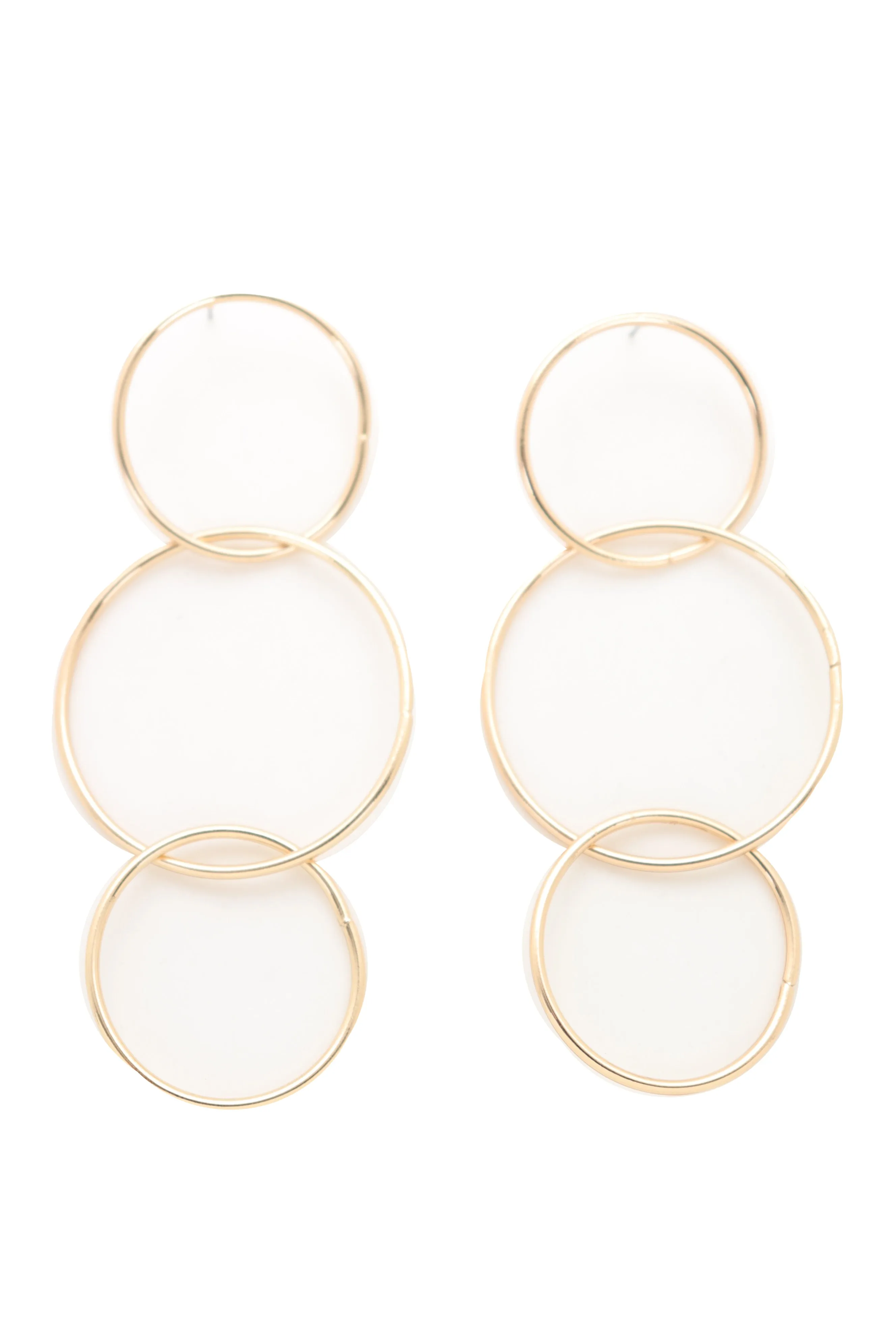 3 Linked Circles Long Drop Earrings