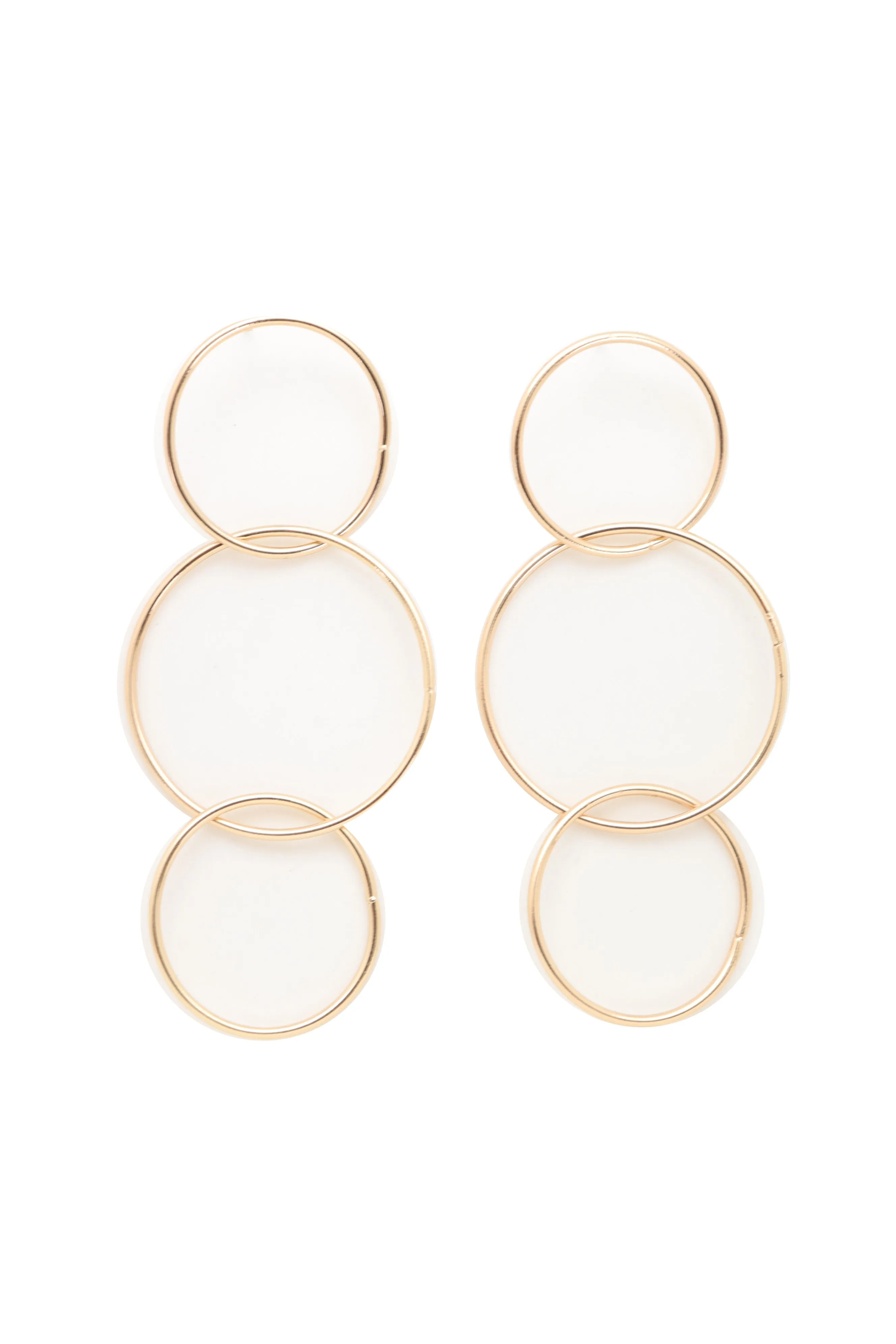 3 Linked Circles Long Drop Earrings