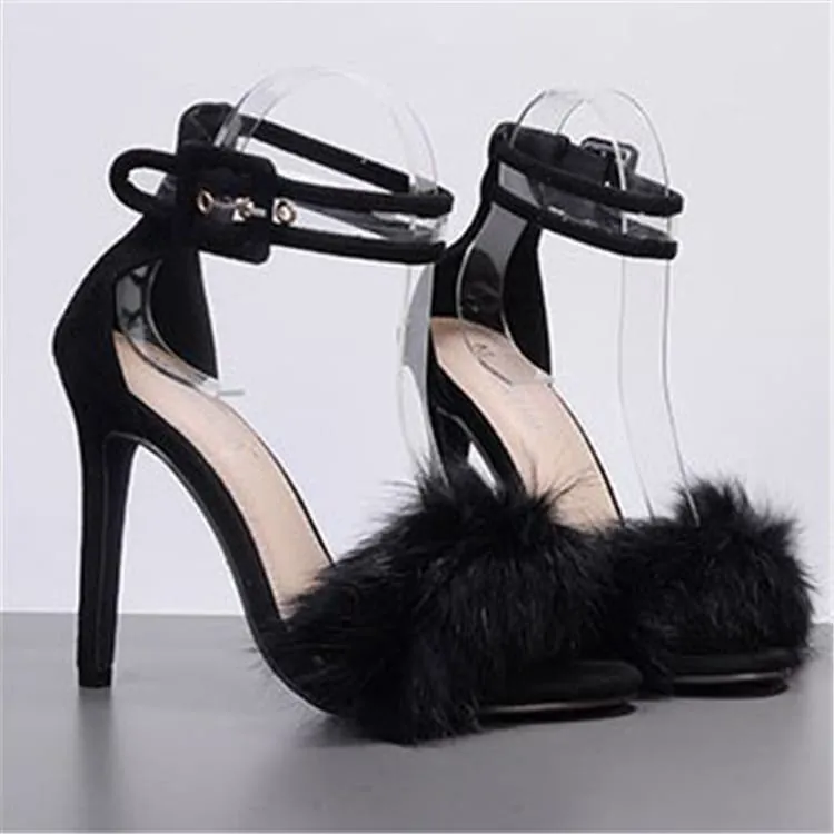 30 Pieces) Plus Size Snakeskin Pattern Ankle Strap Plush Stilettos