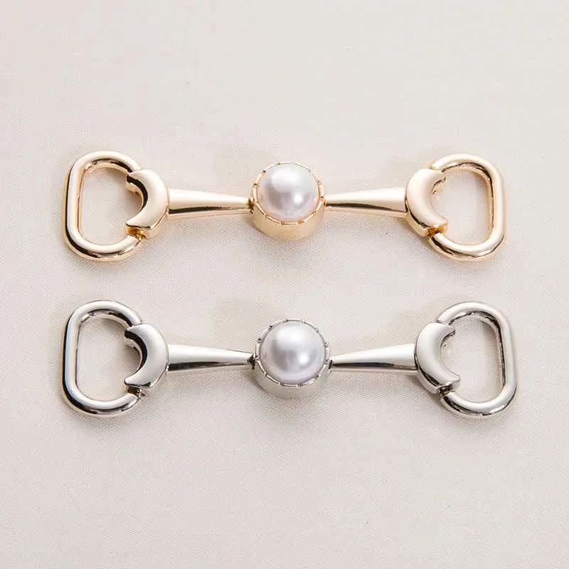 72mm Gold Silver Metal Chain with Pearl Decorative Shoe Buckle 20 Pack