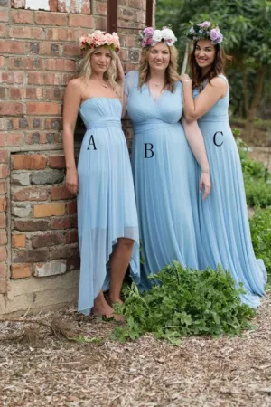 A-Line Strapless Hi-Low Chiffon Bridesmaid Dress with Pleats OHS064