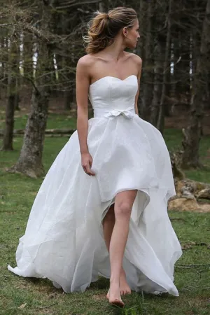 A-Line Sweetheart High Low Organza Beach Wedding Dress with Appliques OHD016