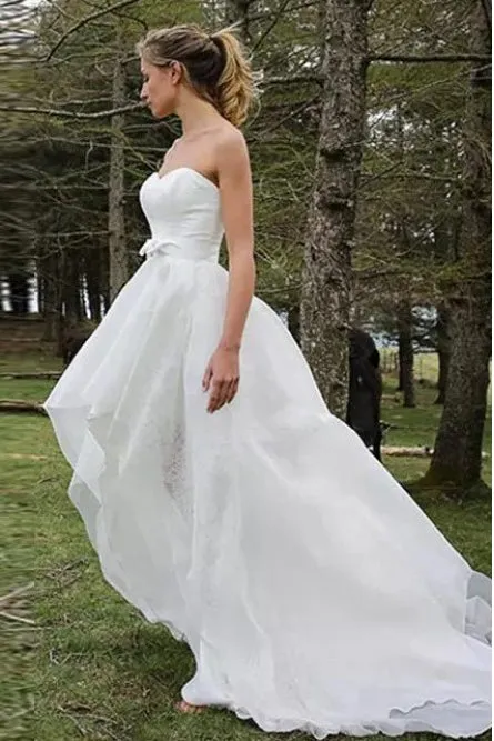 A-Line Sweetheart High Low Organza Beach Wedding Dress with Appliques OHD016