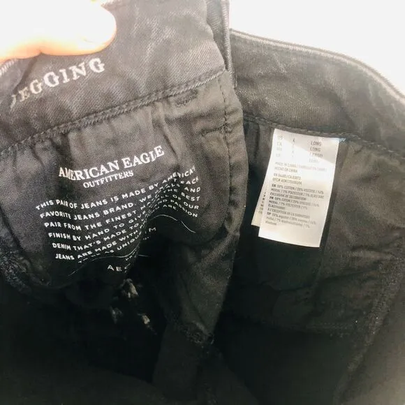 AEO American Eagle Washed Black Stencil Doodle Distressed Skinny Jeans Jegging 4