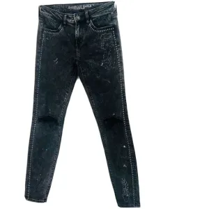 AEO American Eagle Washed Black Stencil Doodle Distressed Skinny Jeans Jegging 4