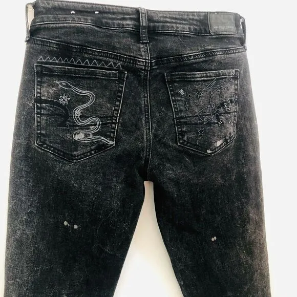 AEO American Eagle Washed Black Stencil Doodle Distressed Skinny Jeans Jegging 4