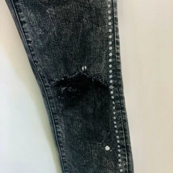AEO American Eagle Washed Black Stencil Doodle Distressed Skinny Jeans Jegging 4