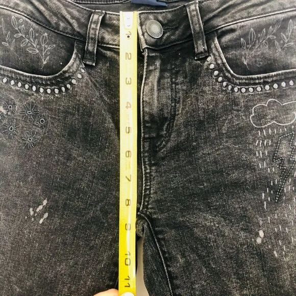 AEO American Eagle Washed Black Stencil Doodle Distressed Skinny Jeans Jegging 4