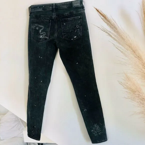 AEO American Eagle Washed Black Stencil Doodle Distressed Skinny Jeans Jegging 4