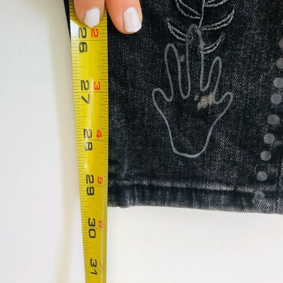 AEO American Eagle Washed Black Stencil Doodle Distressed Skinny Jeans Jegging 4