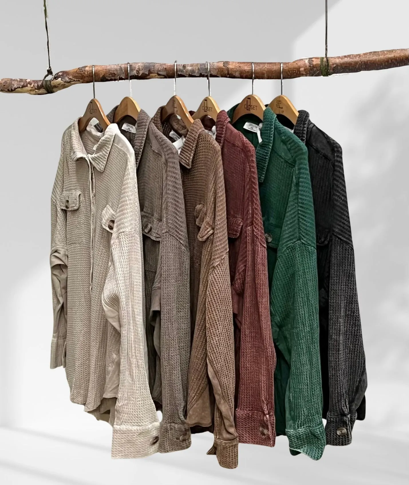 Amy Shacket - Waffle Long Sleeve Button Up Collard Shacket Top