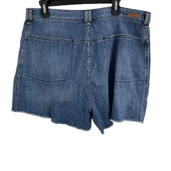 Anthropologie Pilcro Denim Pleated Raw Hem High Waist Relaxed Mom Shorts Size 32