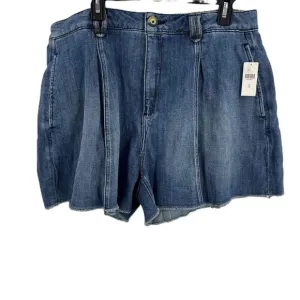Anthropologie Pilcro Denim Pleated Raw Hem High Waist Relaxed Mom Shorts Size 32