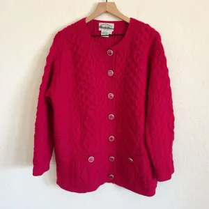 Aran Crafts 100% Irish Merino Wool Chunky Cable Knit Button Front Cardigan XL