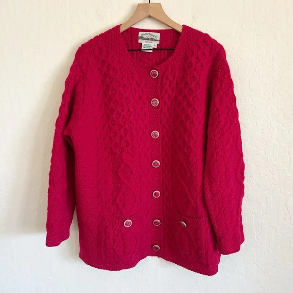 Aran Crafts 100% Irish Merino Wool Chunky Cable Knit Button Front Cardigan XL