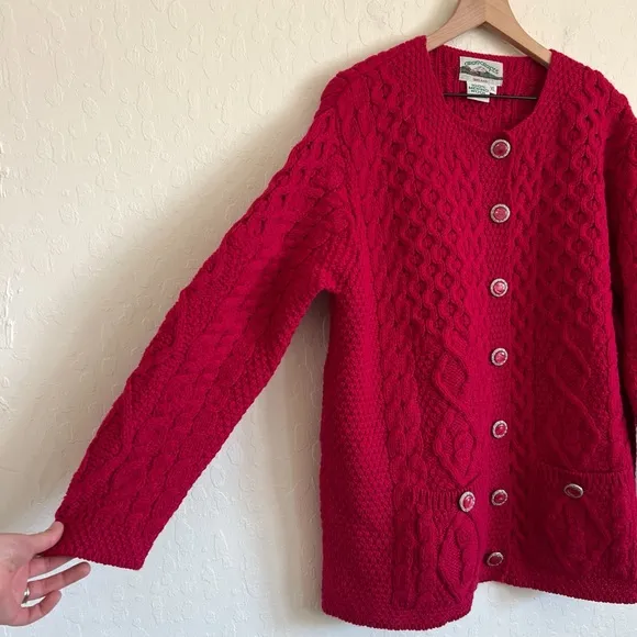 Aran Crafts 100% Irish Merino Wool Chunky Cable Knit Button Front Cardigan XL