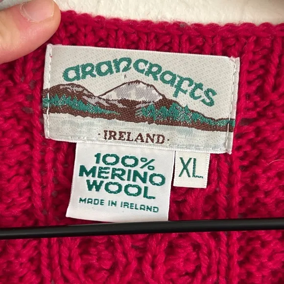 Aran Crafts 100% Irish Merino Wool Chunky Cable Knit Button Front Cardigan XL