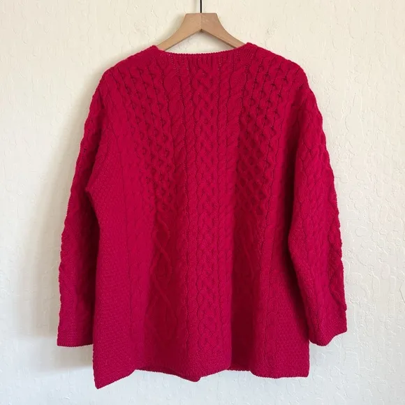Aran Crafts 100% Irish Merino Wool Chunky Cable Knit Button Front Cardigan XL