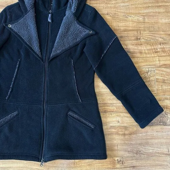 Athleta RARE Sherpa Longline Full Zip Hoodie Jacket Size Medium Black