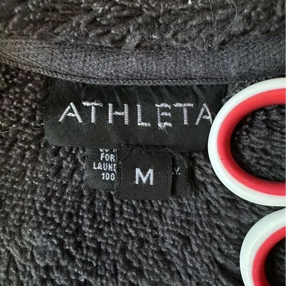 Athleta RARE Sherpa Longline Full Zip Hoodie Jacket Size Medium Black