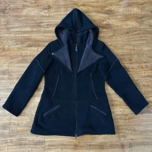 Athleta RARE Sherpa Longline Full Zip Hoodie Jacket Size Medium Black