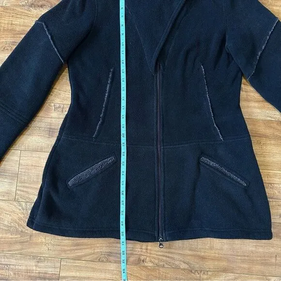 Athleta RARE Sherpa Longline Full Zip Hoodie Jacket Size Medium Black